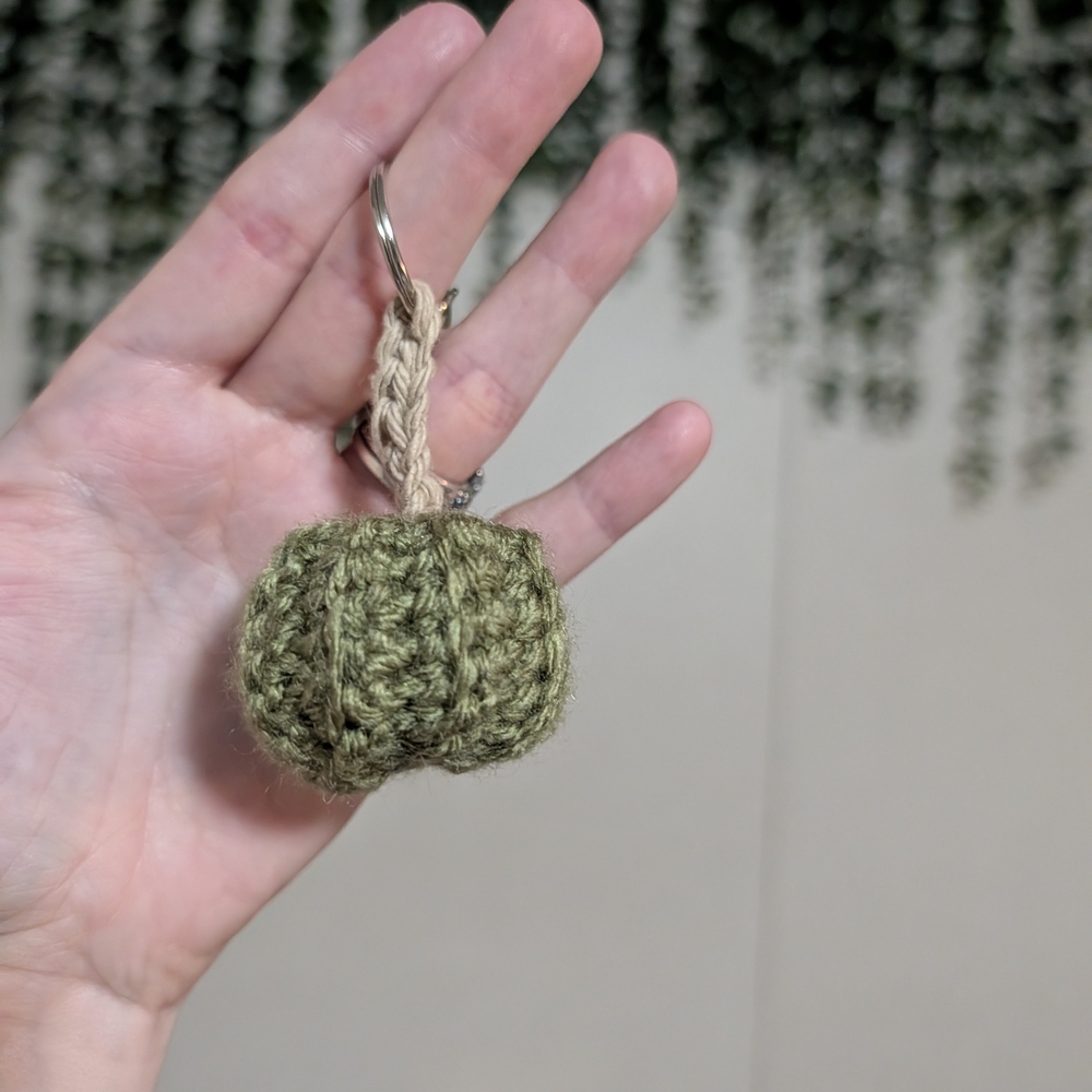 Handmade Green Crochet Pumpkin Keychain